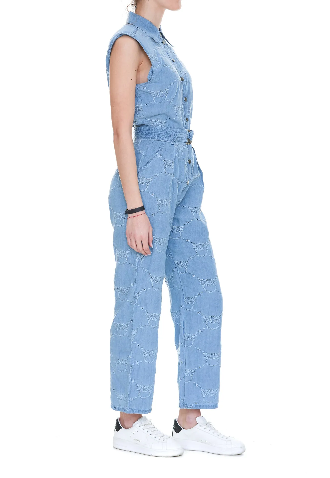 Pinko Logo Perforated Belted Waist Jumpsuit