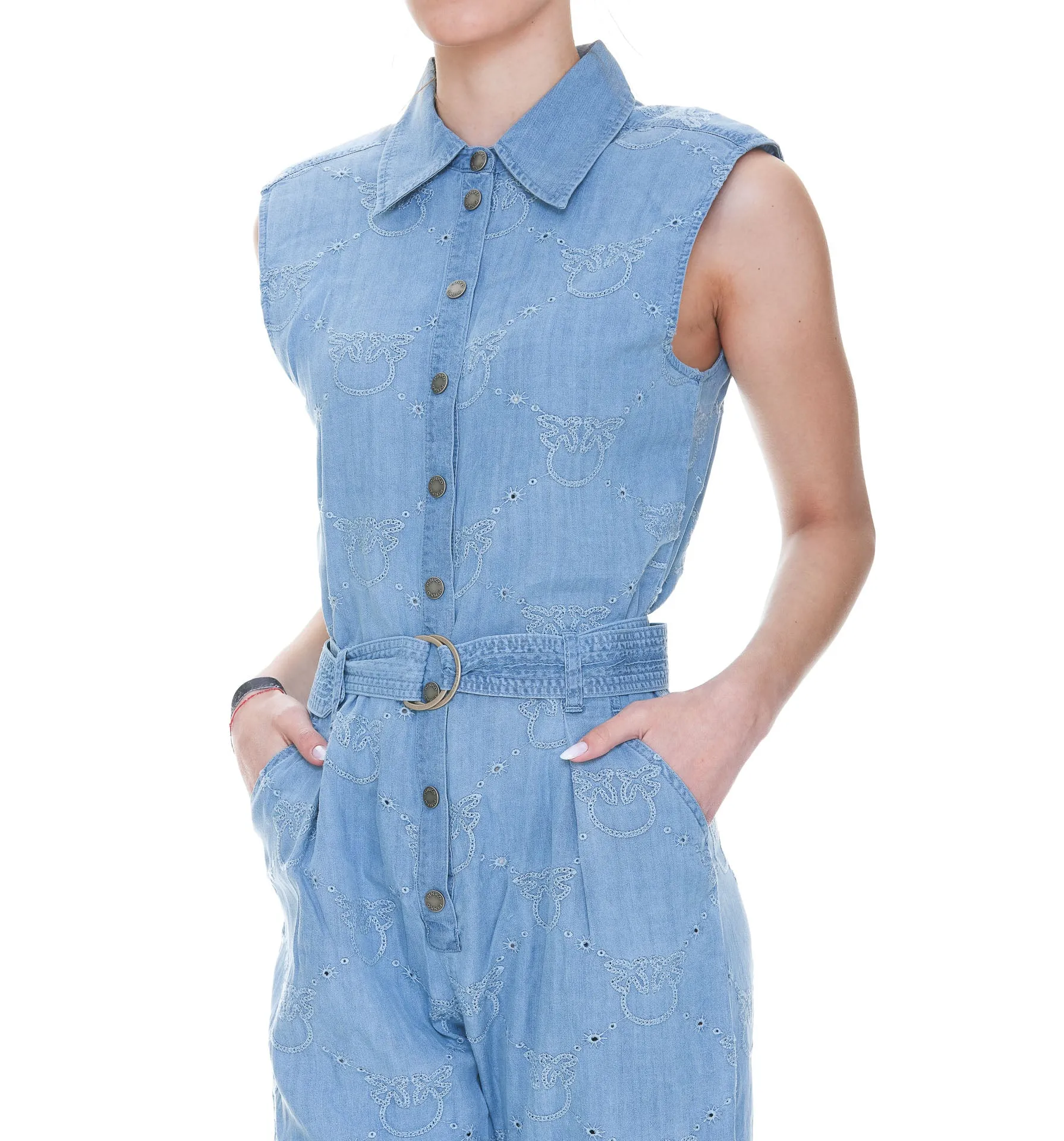 Pinko Logo Perforated Belted Waist Jumpsuit