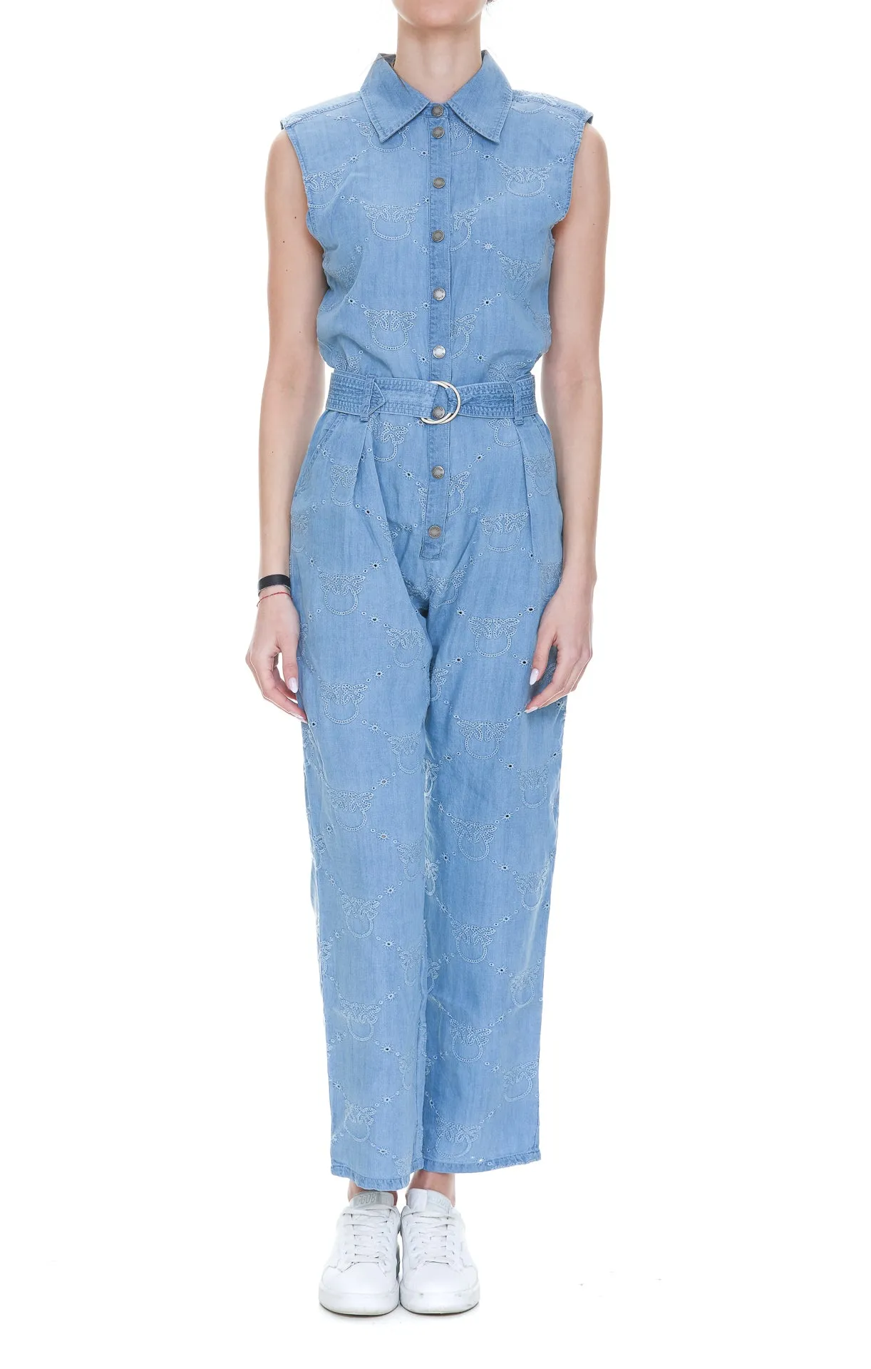 Pinko Logo Perforated Belted Waist Jumpsuit