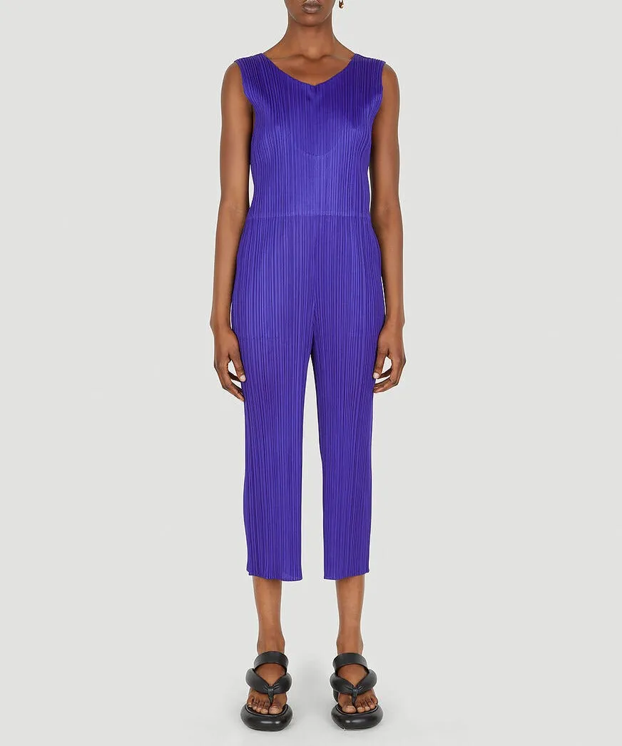Pleats Please By Issey Miyake Pleated V-Back Sleeveless Jumpsuit