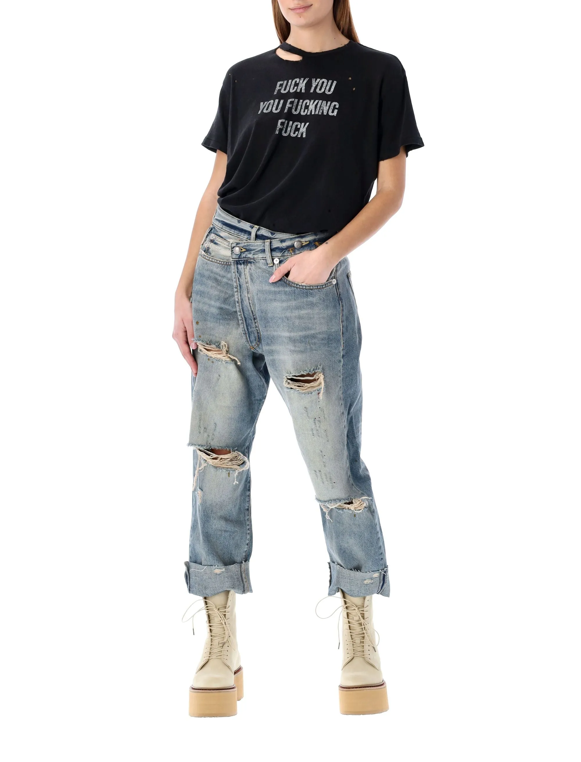 R13 Crossover Distressed Jeans