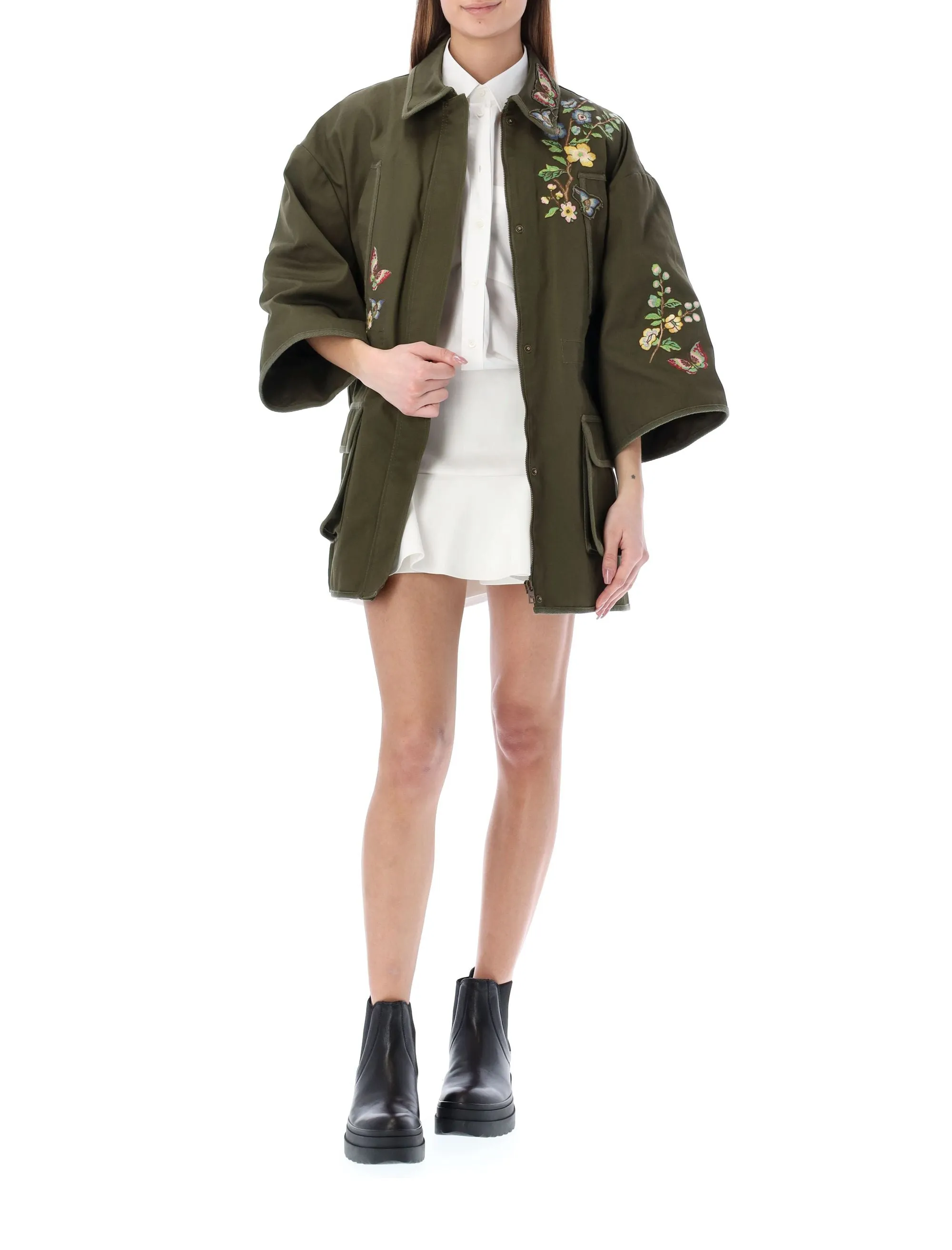 REDValentino Floral Embroidered Pea Coat