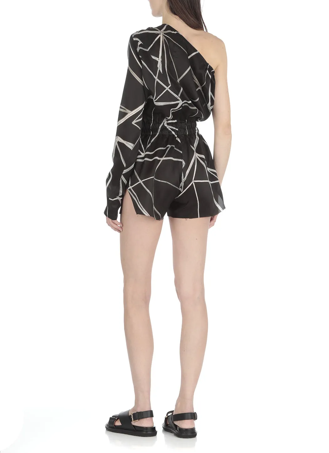 Rick Owens Geometric Printed One-Shoulder Jumpsuit