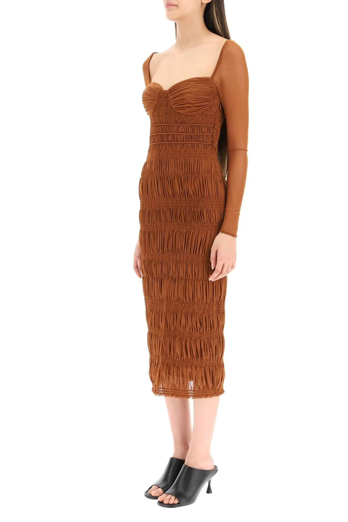 Self-Portrait Shirred Midi Dress