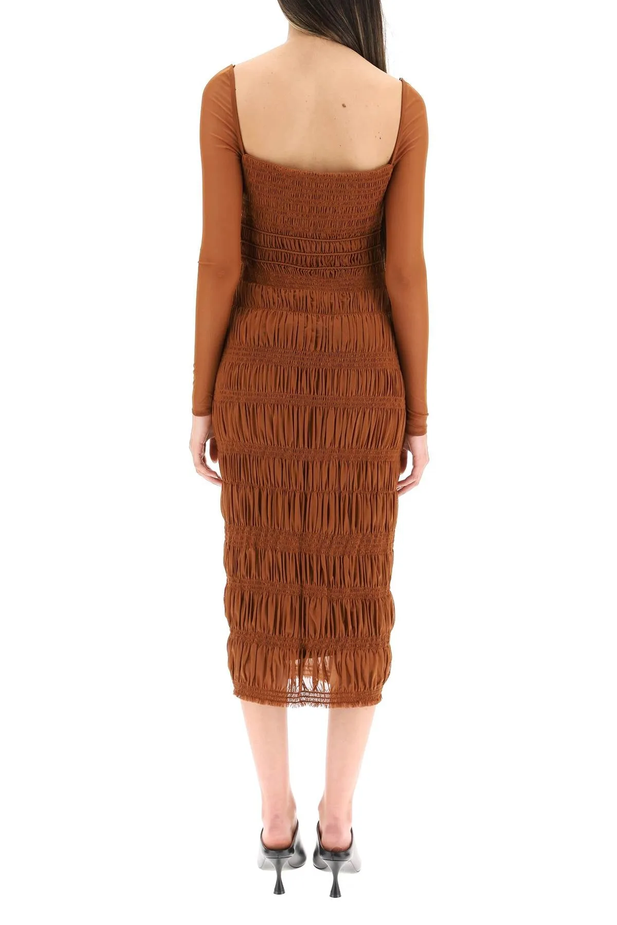 Self-Portrait Shirred Midi Dress