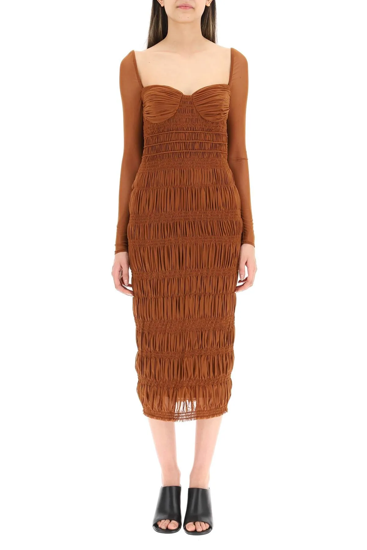 Self-Portrait Shirred Midi Dress