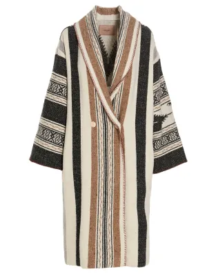 TWINSET Striped Double-Breasted Knit Coat