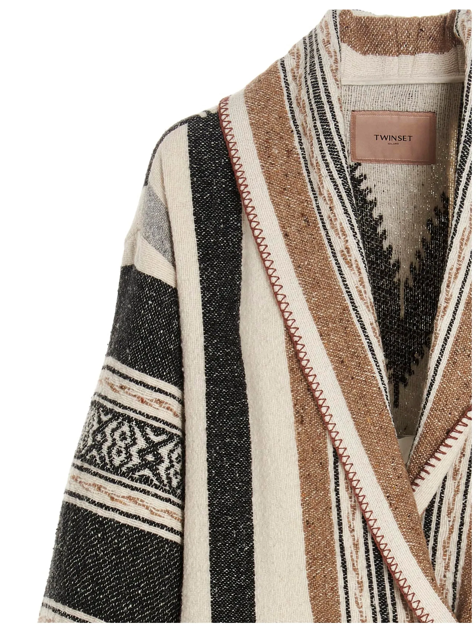 TWINSET Striped Double-Breasted Knit Coat