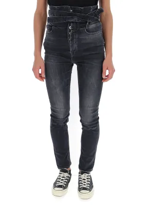 Unravel Project High Waist Belted Skinny Jeans
