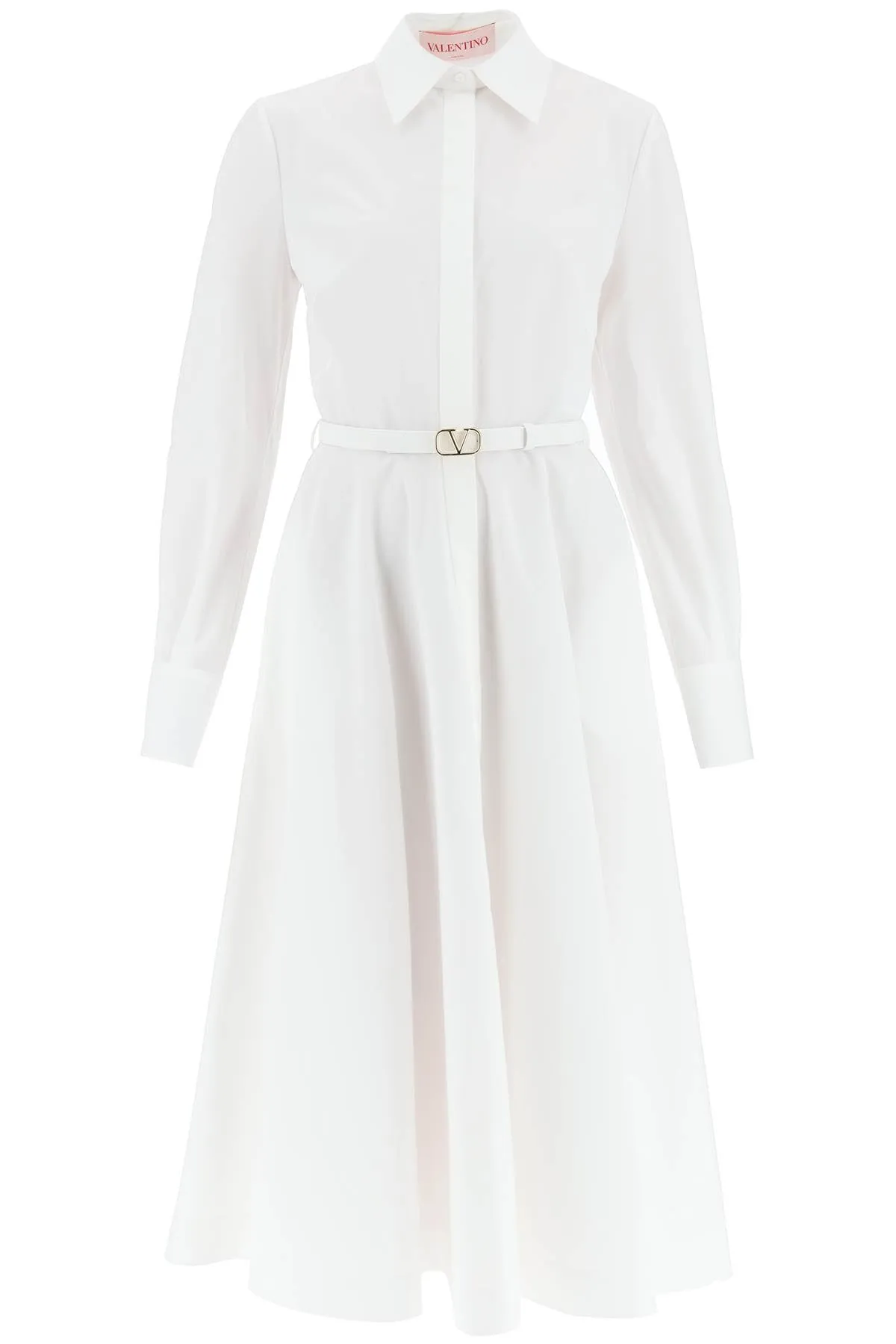 ValentinoBelted Long-Sleeved Midi Dress