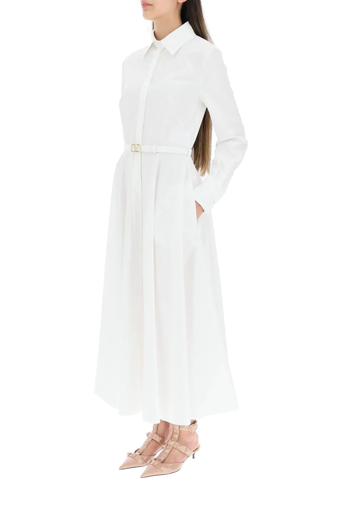 ValentinoBelted Long-Sleeved Midi Dress