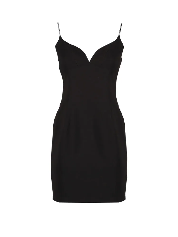 Versace Jeans Couture V-Neck Logo Straps Mini Dress