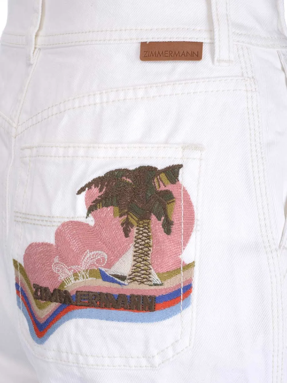 Zimmermann Postcard Embroidered Wide-Leg Jeans